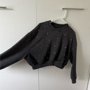 Grey studded rhinestone crewneck sweatshirt